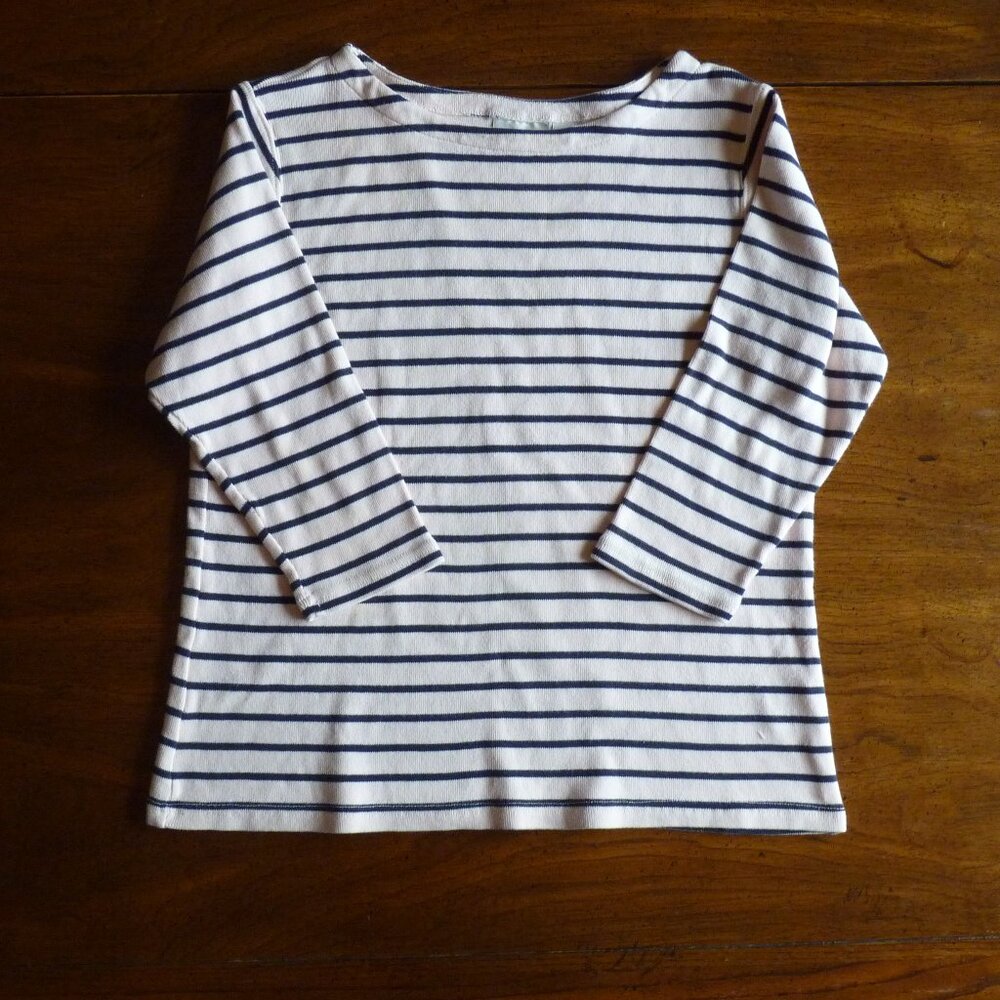 ❌SOLD❌ L.L. Bean 100% Cotton Pink and Navy Striped 3/4 Sleeve Top